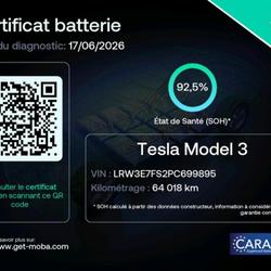 Tesla Model 3 RWD MY22    SOH BATTERIE 92.5%  1 &egrave;re Main TVA Gaillac
