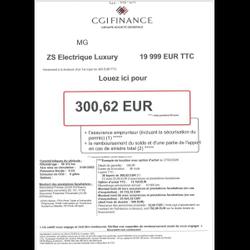 MG ZS EV 156ch - 70kWh Luxury Li&eacute;vin